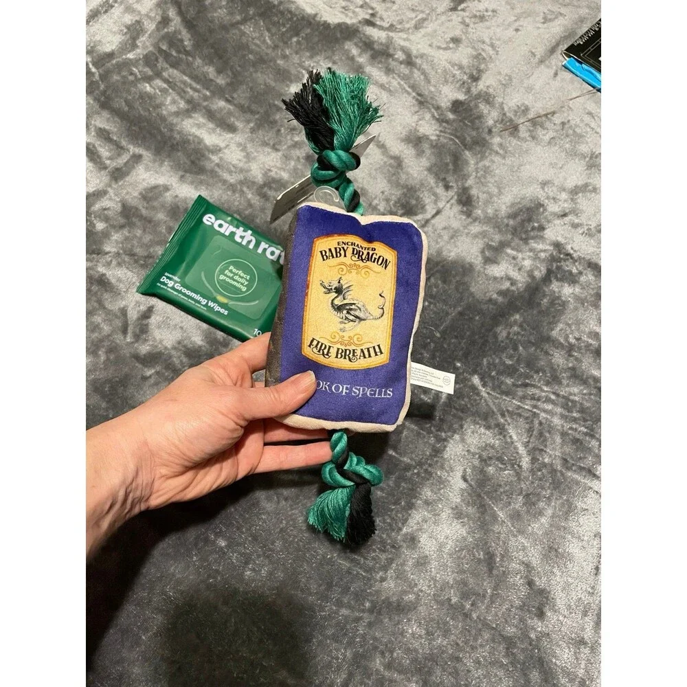Book of Spells Tarot Card Plush Dog Toy + Lavender Daily Pet Grooming Wipes Lot